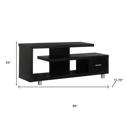 16" Black and Gray Open Shelving TV Stand