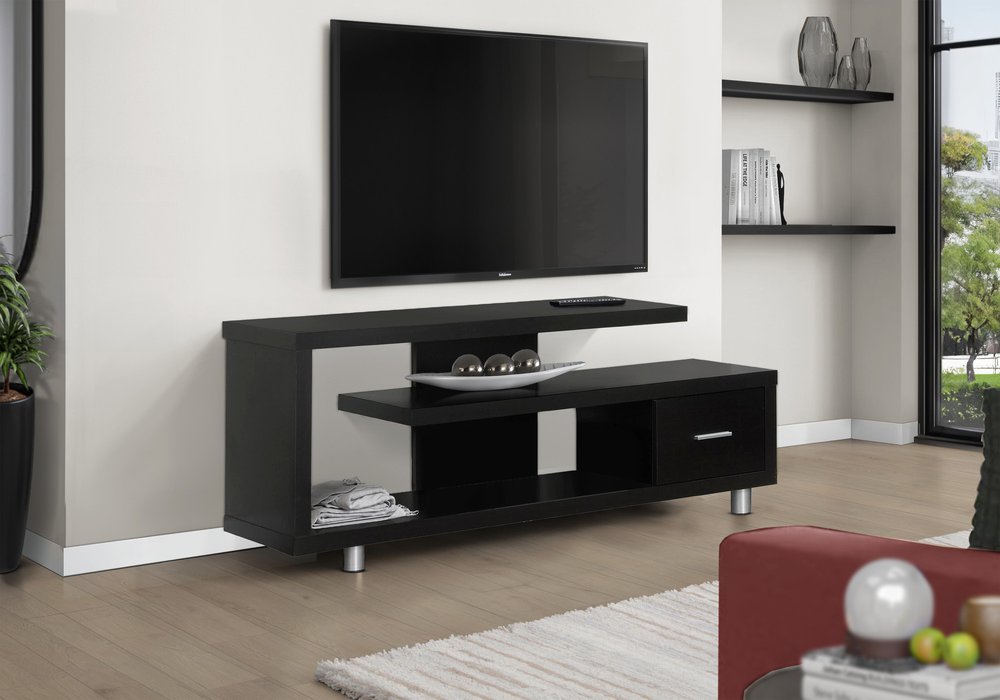 16" Black and Gray Open Shelving TV Stand