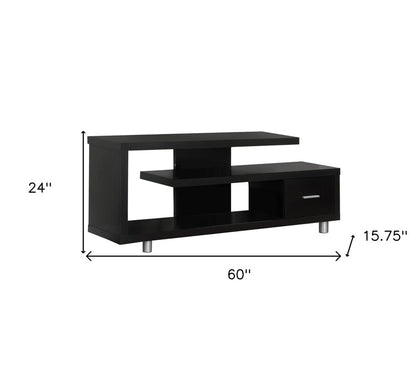 16" Black and Gray Open Shelving TV Stand