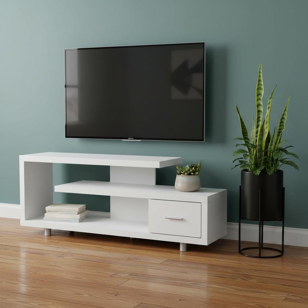 60" Dark Brown Cabinet Enclosed Storage TV Stand