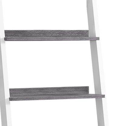 69" Gray and White Wood Ladder Bookcase With Two drawers