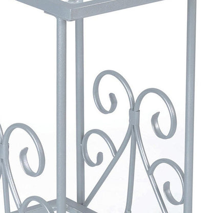 30" Silver And Clear Glass And Metal Square End Table With Shelf