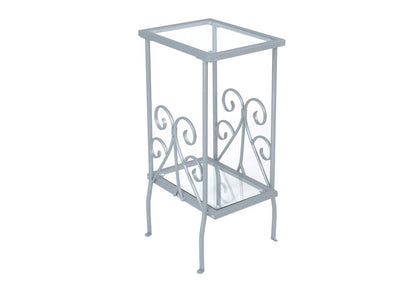 30" Silver And Clear Glass And Metal Square End Table With Shelf
