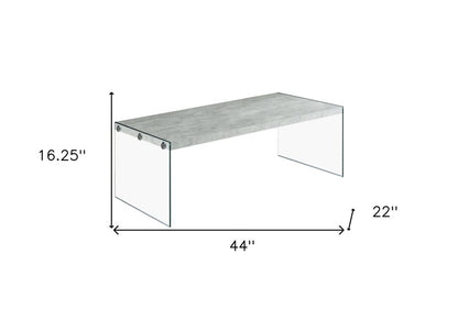 44" White And Clear Wood And Glass Coffee Table