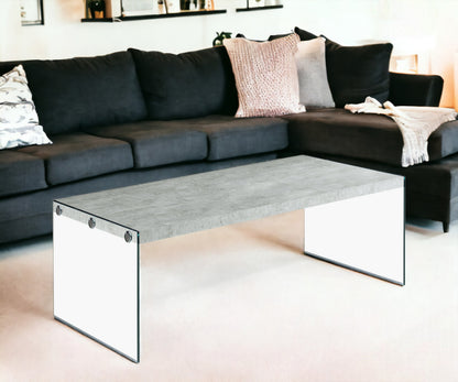 44" Gray And Clear Glass Coffee Table