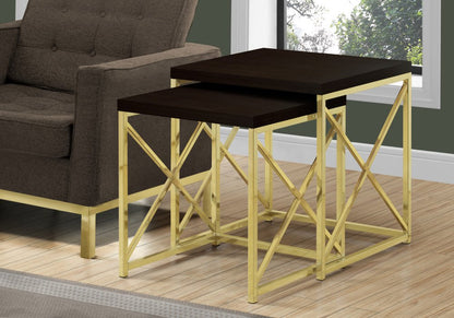 Set of Two 41" Gold And Brown Nested Tables