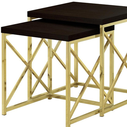 Set of Two 41" Gold And Brown Nested Tables