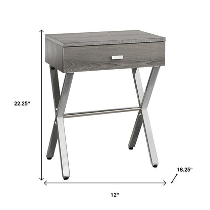 22" Black And Gray Wood And Metal End Table With Drawer