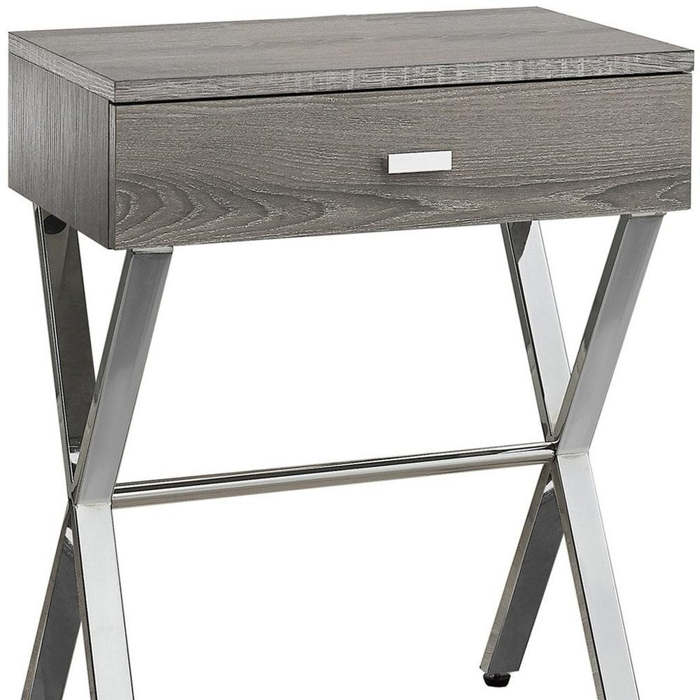 22" Black And Gray Wood And Metal End Table With Drawer