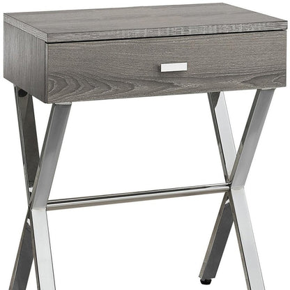 22" Black And Gray Wood And Metal End Table With Drawer