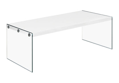 44" White And Clear Wood And Glass Coffee Table