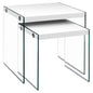 35.5" Glossy White Particle Board And Clear Glass Two Pieces Nesting Table Set