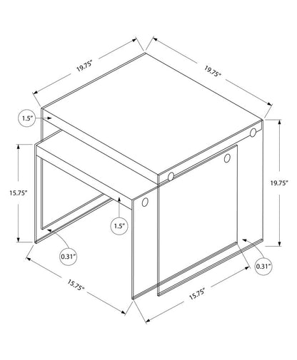 35.5" Glossy White Particle Board And Clear Glass Two Pieces Nesting Table Set