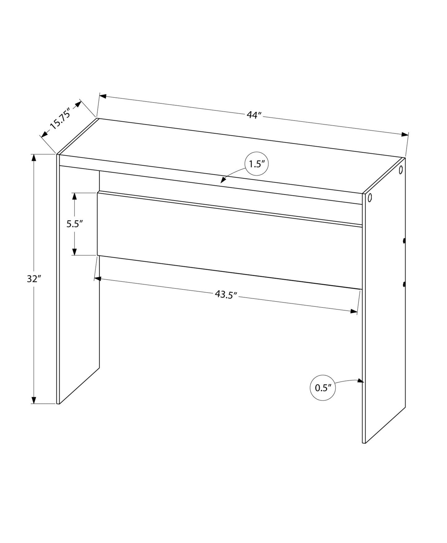 44" Gray And Clear Solid Console Table