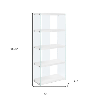 59" White Glass Four Tier Etagere Bookcase