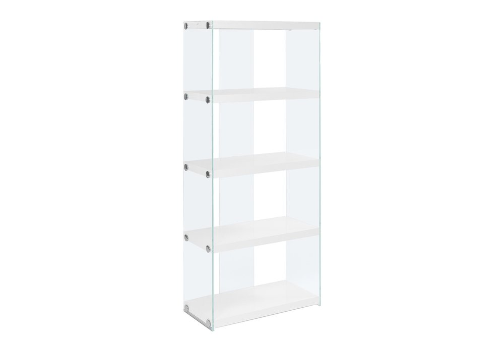 59" White Glass Four Tier Etagere Bookcase