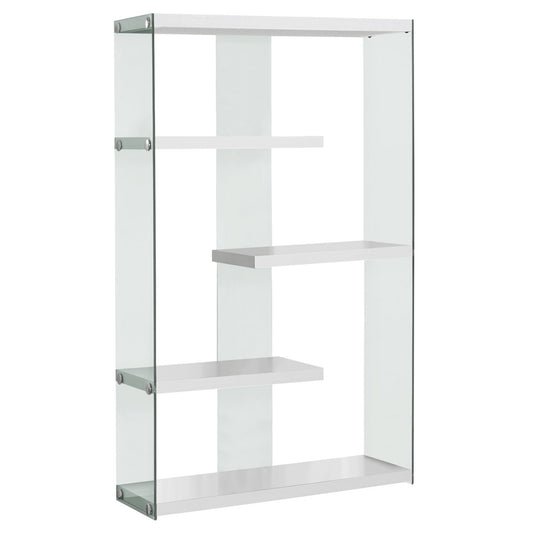 59" White Glass Four Tier Etagere Bookcase