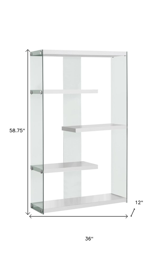 59" White And Clear Glass and Wood Four Tier Etagere Bookcase