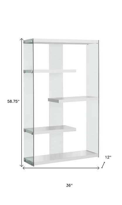 59" White And Clear Glass and Wood Four Tier Etagere Bookcase