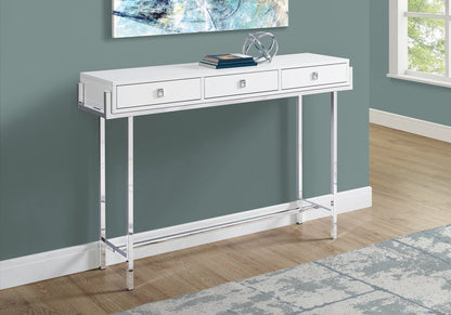 48" White and Silver Console Table And Drawers