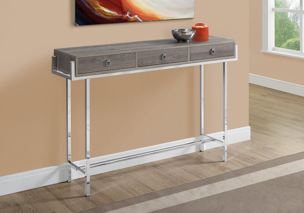 48" Taupe and Silver Console Table And Drawers