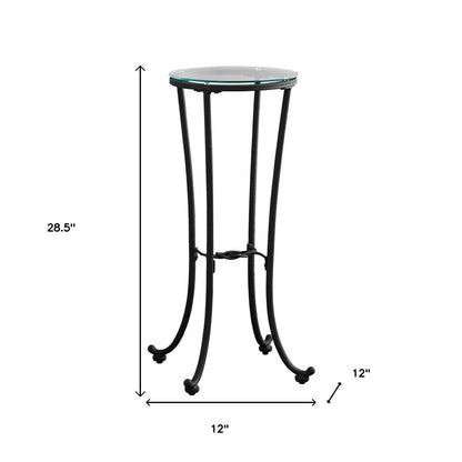 29" Black And Clear Glass Round End Table