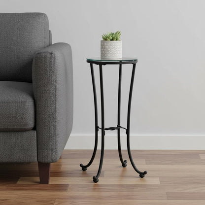 29" Black And Clear Glass Round End Table