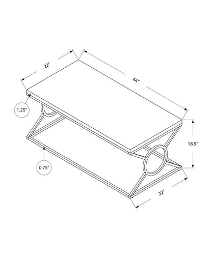 44" White And Silver Wood And Iron Coffee Table