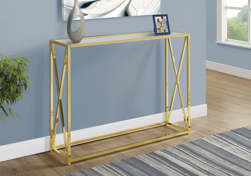 42" Clear And Gold Glass Frame Console Table