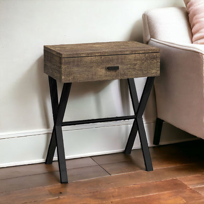 22" Black And Gray Wood And Metal End Table With Drawer