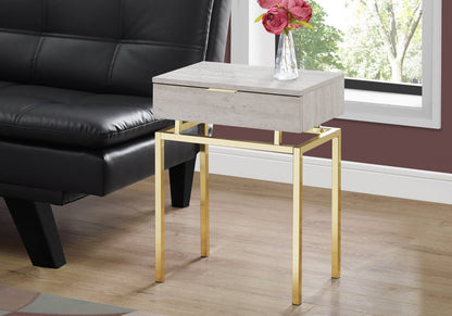 23" Gold And Beige Wood And Metal End Table With Drawer
