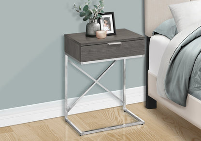 24" Silver And Gray Wood And Metal End Table With Drawer