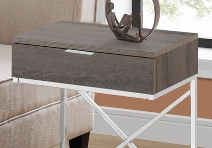 24" Silver And Gray Wood And Metal End Table With Drawer