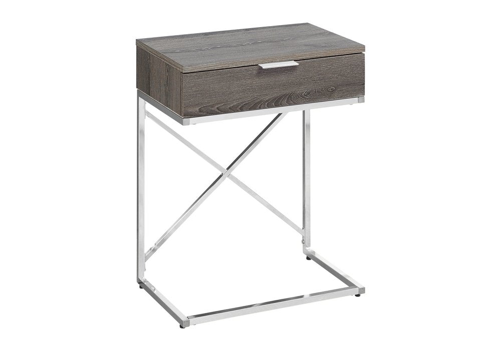 24" Silver And Gray Wood And Metal End Table With Drawer