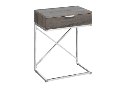 24" Silver And Gray Wood And Metal End Table With Drawer