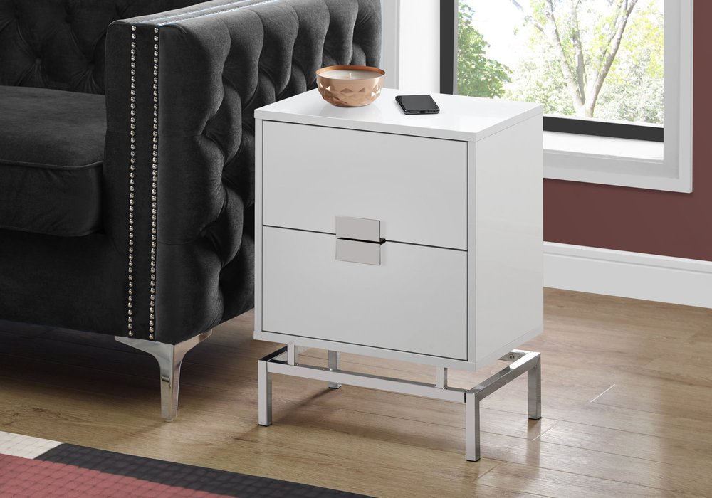 24" Gold And Beige End Table With Two Drawers