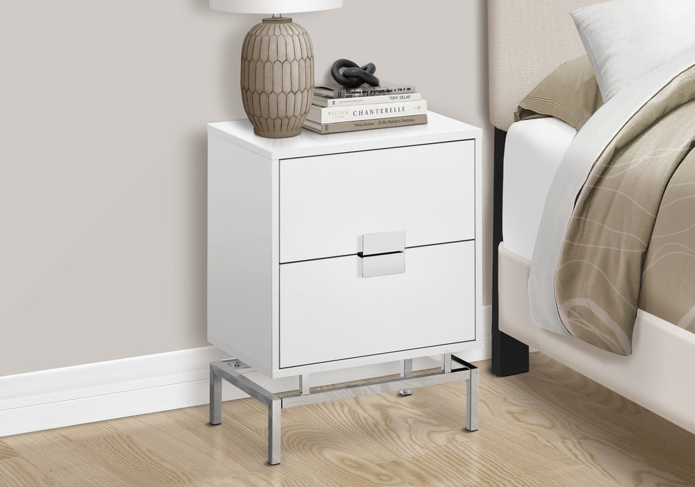 24" Gold And Beige End Table With Two Drawers