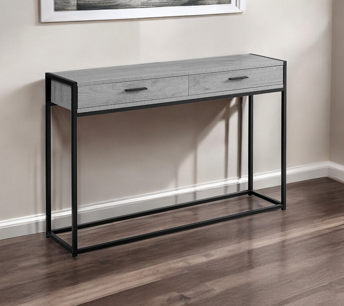 48" Gray and Black Frame Console Table And Drawers