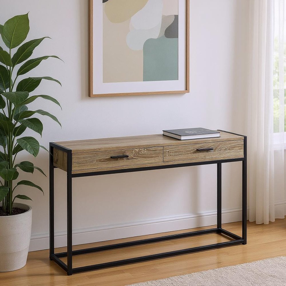 48" Gray and Black Frame Console Table And Drawers