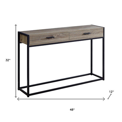 48" Gray and Black Frame Console Table And Drawers