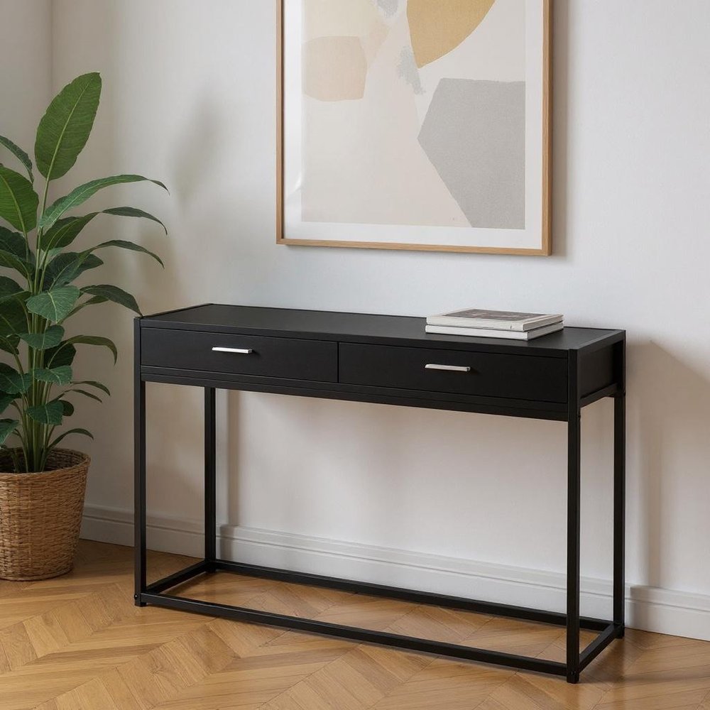 48" Gray and Black Frame Console Table And Drawers