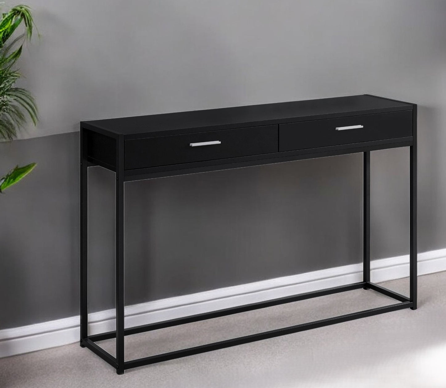 48" Gray and Black Frame Console Table And Drawers