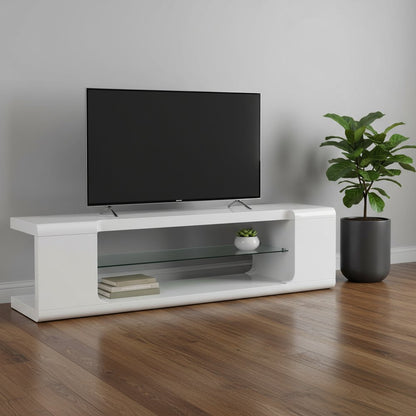 15.75" X 59" X 15.75" White Clear Hollow Core Tempered Glass TV Stand