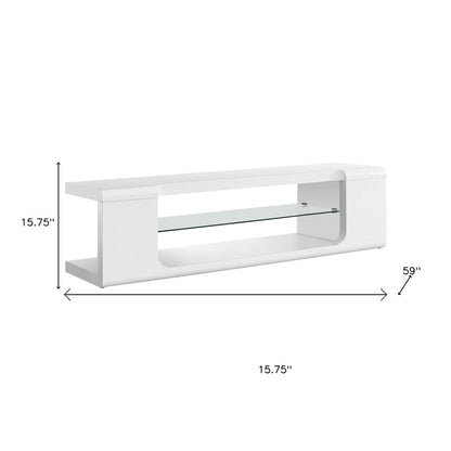 15.75" X 59" X 15.75" White Clear Hollow Core Tempered Glass TV Stand