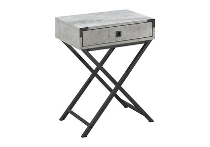 24" Black And Gray Wood And Metal End Table With Drawer
