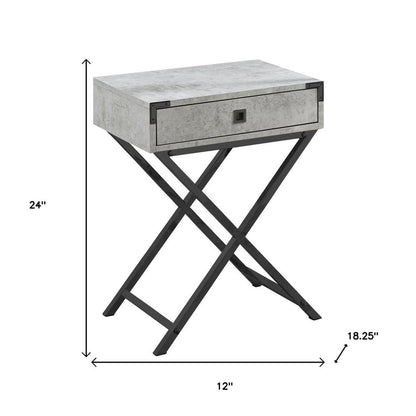 24" Black And Gray Wood And Metal End Table With Drawer