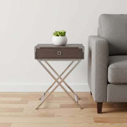 24" Black And Gray Wood And Metal End Table With Drawer