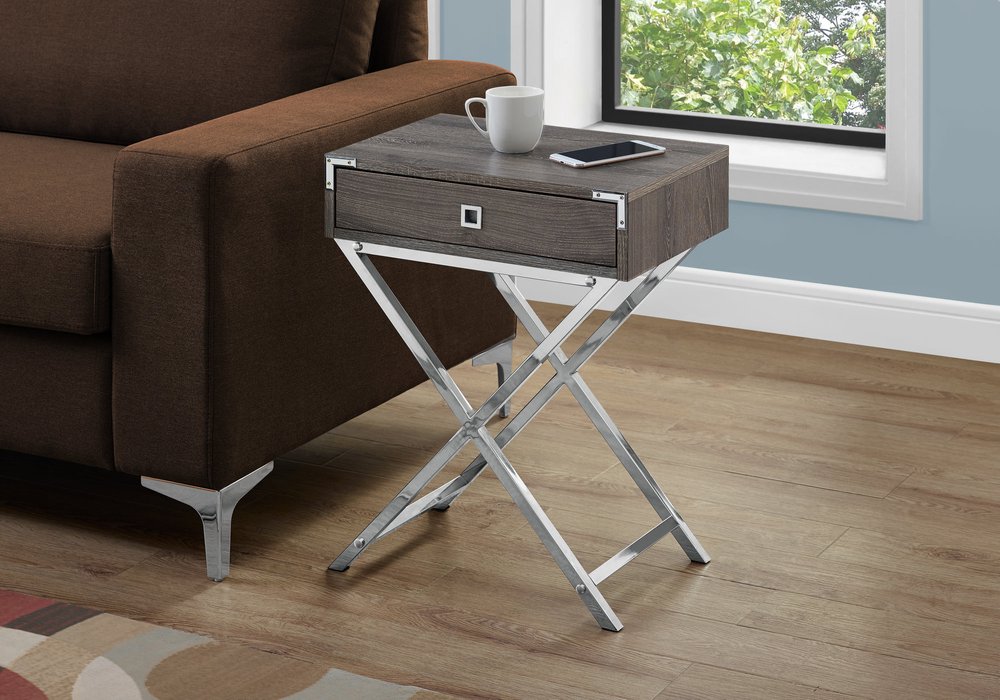 24" Black And Gray Wood And Metal End Table With Drawer
