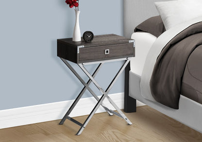 24" Black And Gray Wood And Metal End Table With Drawer