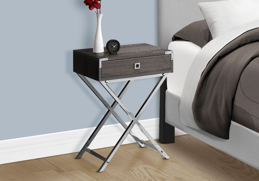 24" Black And Gray Wood And Metal End Table With Drawer